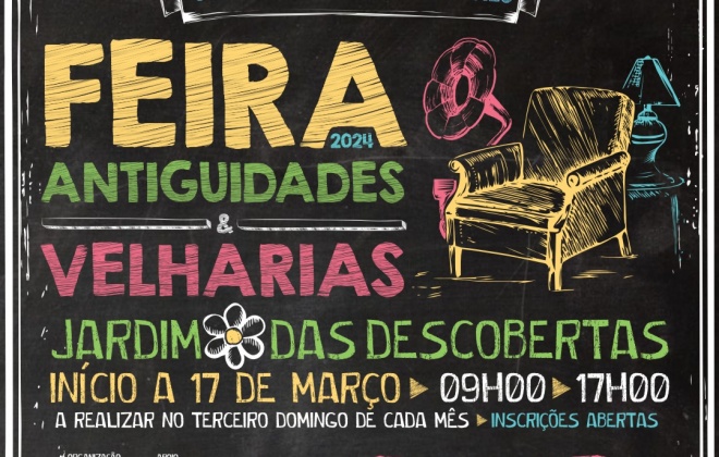 Junta de Freguesia de Sines organiza Feira de Antiguidades e Velharias neste domingo no Jardim das Descobertas