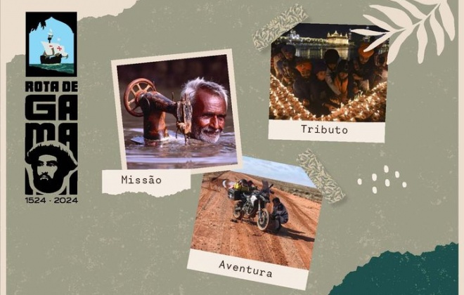 Grupo de quatro motociclistas homenageiam o navegador Vasco da Gama