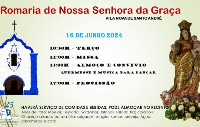 Romaria de Nossa Senhora da Graça realiza-se dia 16 de junho